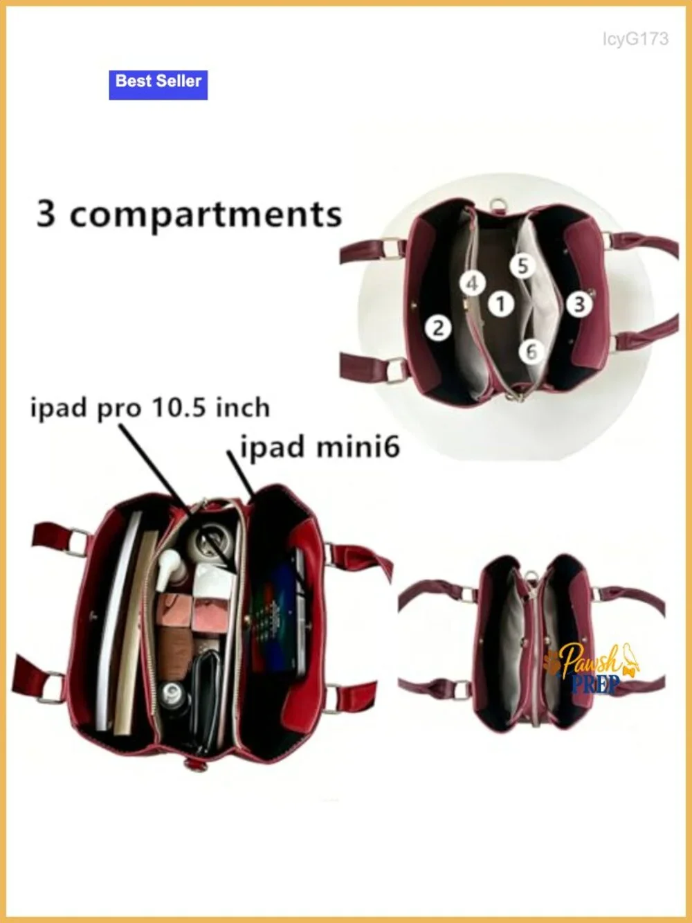 Satchel Purse 3 Compartment Faux Leather Hobo Handbag Detachable Strap Work